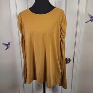 NWT Simply Vera Vera Wang XL Mustard Ruched Puff Sleeve Modal Blend Tunic Top